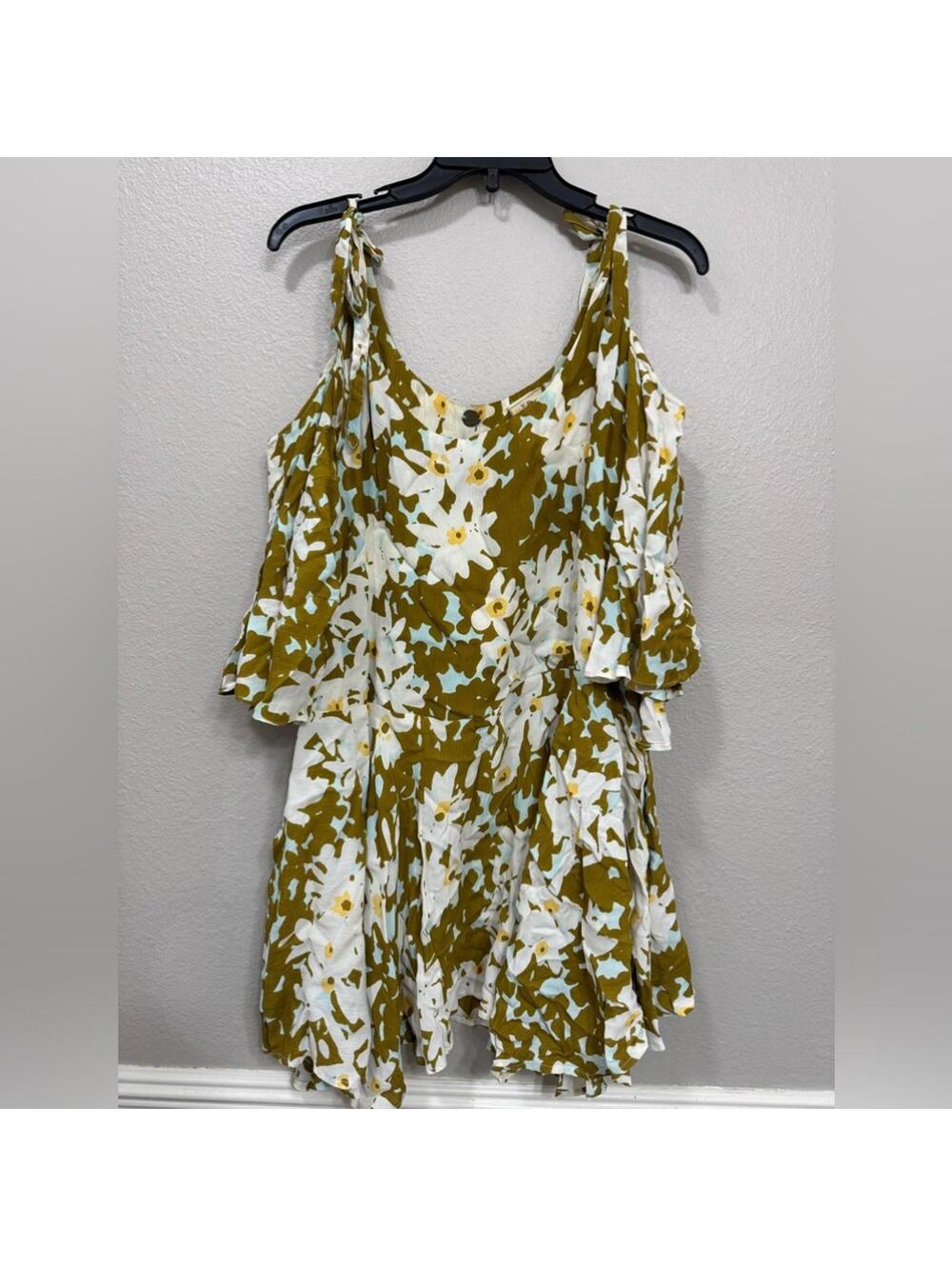 {SOLD} Free People FP One Green Floral “Lucina” Cold Shoulder Boho Mini Dress S - Picture 6 of 9